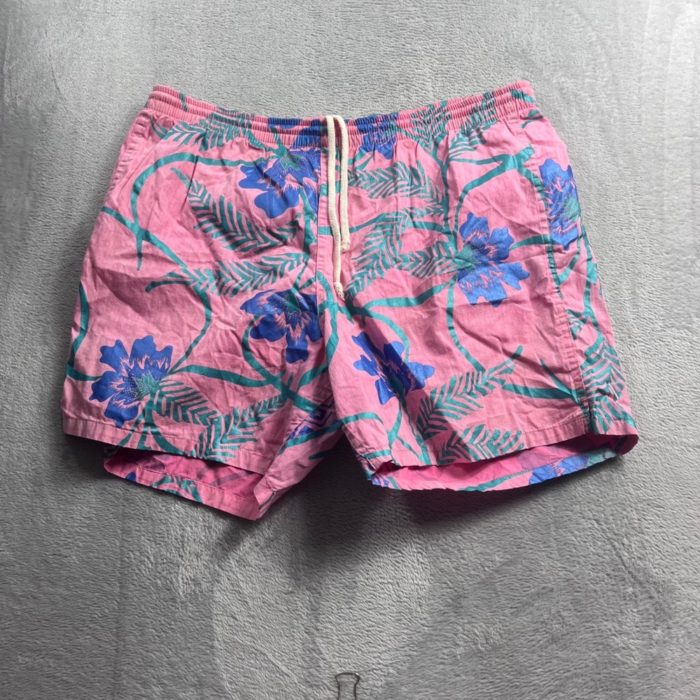 Reyn Spooner Water Prints Mens Pink Floral Tropical Swim Trunks Size L Cotton